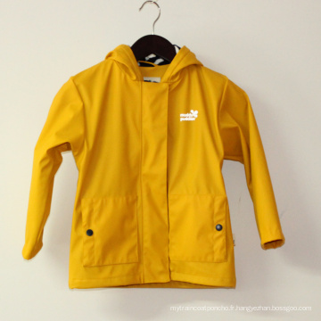 Veste de pluie PU à capuche réfléchissante jaune / imperméable